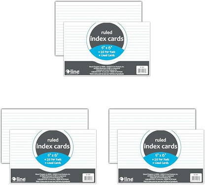 C-Line 5” x 8” Index Cards, White, Ruled, 25/PK (49907) (Pack of 3)