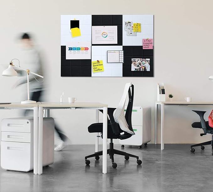 Large 11.8"x11.8" Felt Board Tiles for Wall with 30 Push Pins, Pack of 6 Pin Board Notice Boards for Home Office Kitchen, Bulletin Board Wall Tiles for Photos Memos