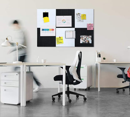 Large 11.8"x11.8" Felt Board Tiles for Wall with 30 Push Pins, Pack of 6 Pin Board Notice Boards for Home Office Kitchen, Bulletin Board Wall Tiles for Photos Memos