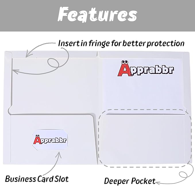 2 Pocket Glossy Laminated White Paper Folders Letter Size Presentation Folder Bulk Two Pocket Portfolio Folder for School Supplies Teacher Office Business Home (Box of 50)