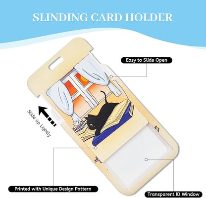 Lanyards for Id Badges, Black Cat Badge Holder with Retractable Reel Clip, Cute Work Name Tags Keychain Lanyard ID Card Protector Cover Case for Women Teacher Nurse Nursing Doctor Office