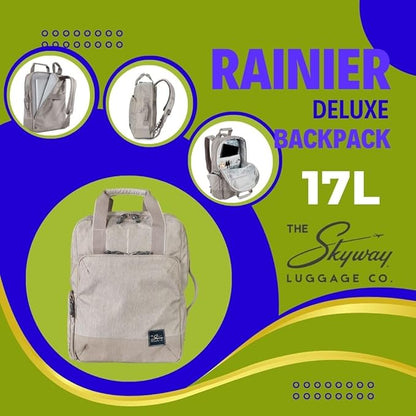 Skyway Luggage Rainier Deluxe Backpack, Eco-Friendly, Made of 100% rPET Travel Laptop Bag for Women & Men, Flight Approved Carry On Bag, 17L, Zion Gray