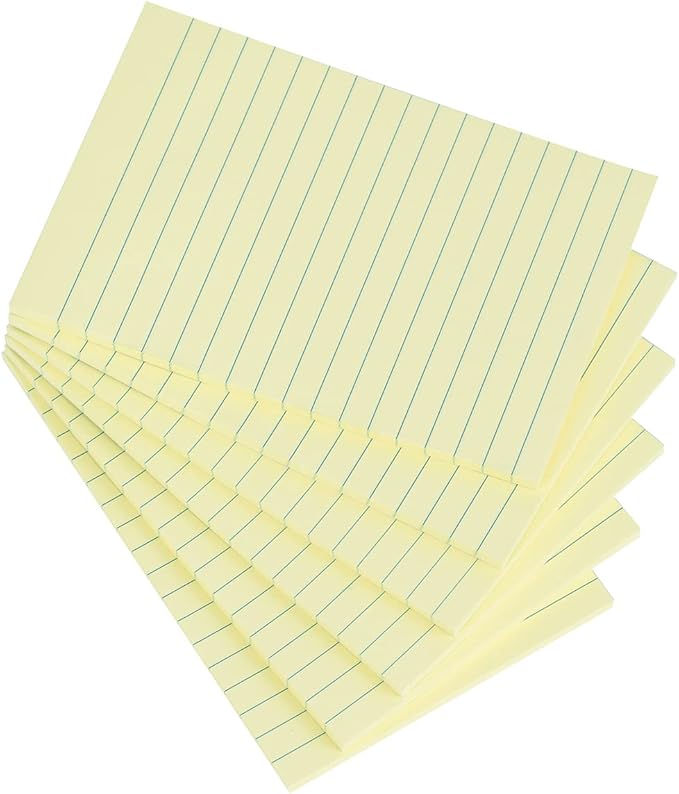 Vanpad Lined Sticky Notes 4X6 in Light Yellow Ruled Stickies Super Sticking Power Memo Pads Strong Adhesive, 6 Pads/Pack, 45 Sheets/pad