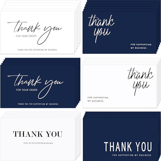 120 Pieces Thank You for Your Order Cards Customer Appreciation Note Cards Thank You for Supporting My Business Card for Small Business Owners Stores Online Retailers 3.5 x 2 Inch(Navy Blue, White)