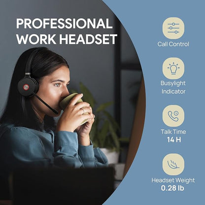 Yealink WH62 DECT Wireless Headset with DECT Base,525 Feet Range Teams/UC Zoom Certified Work Dual Ear Headset for Desk Phone and PC,Telephone Headset with Noise Cancelling Mic,Ringer,14 H Talk Time