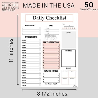 Daily Planner Notepad – ADHD Planner for Adults, Daily To Do List Pad, Undated 50 Tear-Off Sheets, 10 Sections, Thick Backing, To Do List Notepad 8.5 x 11