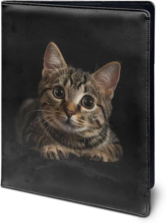 Office Folder Cute Cat Print PU Leather Padfolio with A4 Size Clipboard Clip for Business Resume Interview Document Sleeve Binder Folder for Men/Women