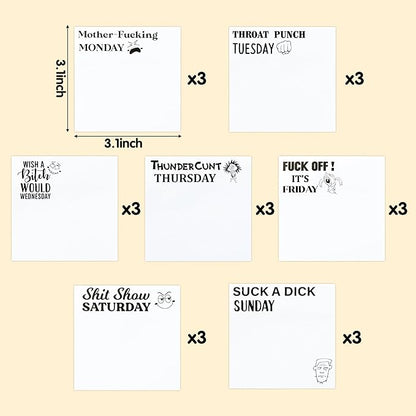 21 Pack Funny Daily Sticky Notes - Swear Word Sarcastic Sayings Self Sticky Notepads Humorous Describing Mentality Writing Memo Pads Page Marker for Adults Coworker Gift Office Supplies