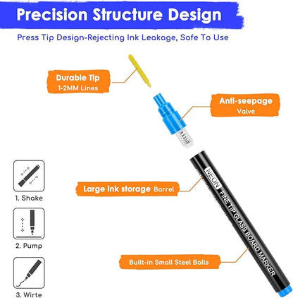 maxtek Neon Dry Erase Markers Fine Tip,Liquid Chalk Markers for Chalkboard,LED Note Board,Acrylic,First Day of School Board,Glass,Windows,1mm Fine Point,Assorted Colors,9 Count