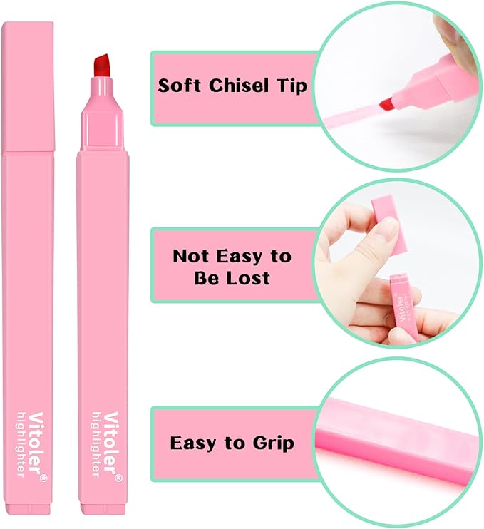 Vitoler 10Pcs Aesthetic Highlighters, Chisel Tip Marker Pens,Assorted Color Candy Highlighters,No Bleed Bible Highlighters,Cute Pastel Highlighters for Journaling Planner Notes School Supplies
