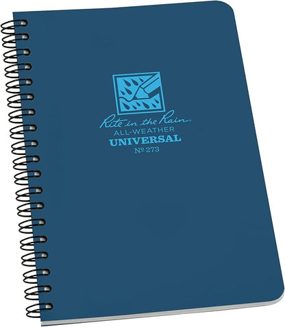 Rite in the Rain Weatherproof Side Spiral Notebook, 4.875" x 7", Blue Cover, Universal Pattern (No. 273)