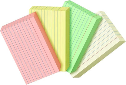 200 PCS Colored Index Cards 3x5, Ruled Index Cards, Flash Cards for Studying, Heavy Note Cards for Office, Home and School，Light Red/Green/Yellow/Beige 4 Colors, 50 PCS of Each Color