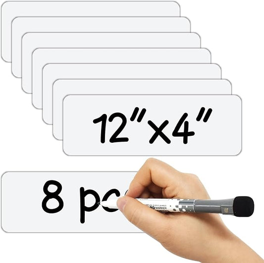 Larger Magnetic Dry Erase Labels 12"x 4" White, Big Dry Erase Magnetic Labels for Whiteboards, Fridge, School Classroom, Pack of 10