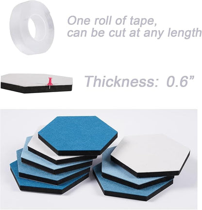 LAJAR 8 Pcs Hexagon Felt Bulletin Board Tiles, Self Adhesive Felt Pin Board Wall Tiles for Photos, Pictures, Memos (Cyanine)