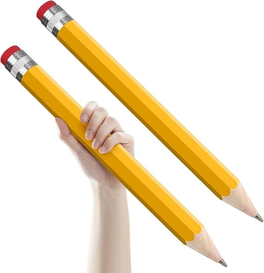 2 Pack Wooden Jumbo Pencil for Prop Gifts Decor 14 Inch Funny Big Novelty Pencil with Cap Yellow