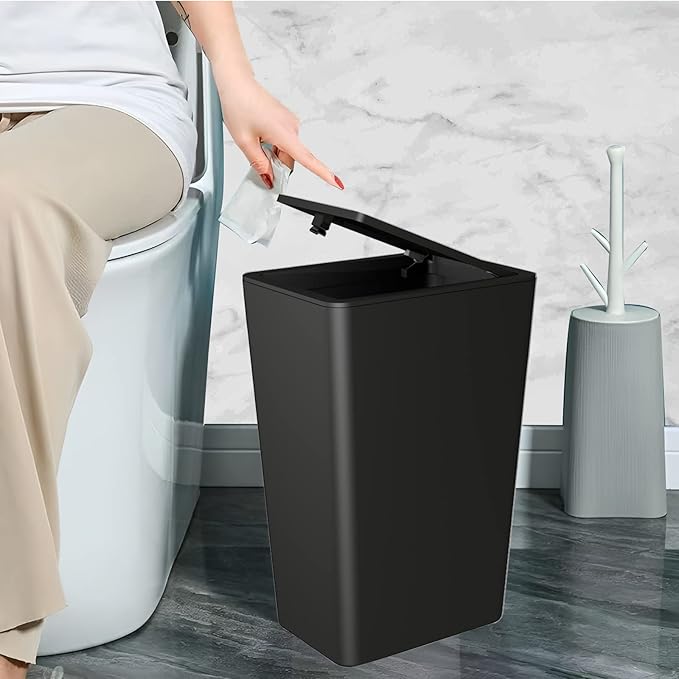 SHPMXUPW 3 Pack Bathroom Small Trash Can with Lid,10L / 2.6 Gallon Slim Garbage Bin Wastebasket with Pop-Up Lid for Bedroom, Office, Kitchen, Craft Room, Fits Under Desk/Cabinet/Sink