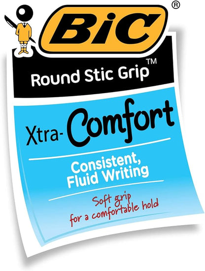 BIC Round Stic Grip Xtra Comfort Ballpoint Pen, Medium Point (1.2mm), Red, 12-Count