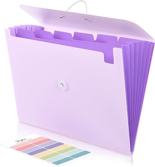 SKYDUE Expanding File Folder with 7 Pockets, Accordion File Organizer, Portable Folders for Documents, School Office Supplies Bungee Closure, Letter/A4 Size Purple