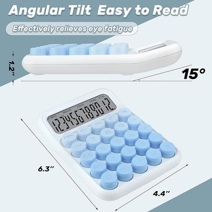 Mechanical Switch Calculator with Big Buttons, 12 Digits, Large LCD Display, Cute Pink Desktop Calculator, Aesthetic School Supplies for Office, School, Home & Business Use, Automatic Sleep (Blue)