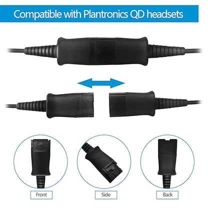 VT QD to USB Adapter Cable Compatible with Any Plantronic-Poly QD Headset with a Quick Disconnect with Volume Control and Mute Microphone/Speaker (PLT-QD-USB(02))