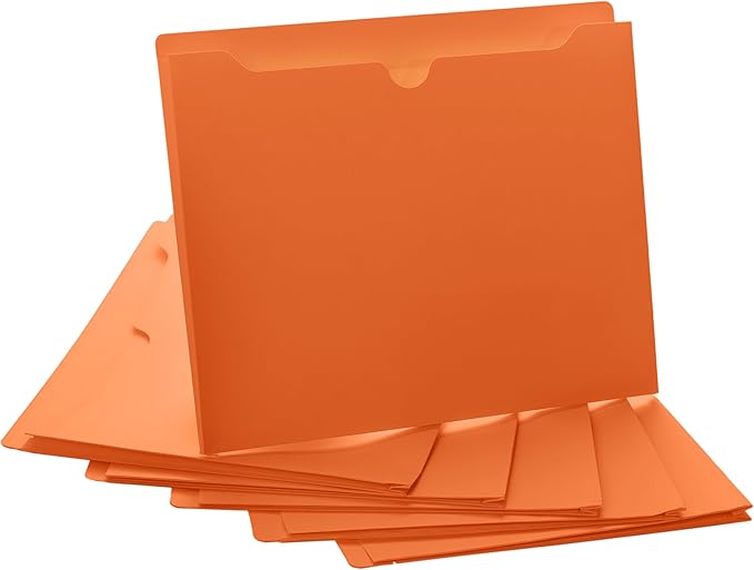 Orange File Jackets, 1 Inch Expansion, Letter Size, Reinforced Straight-Cut Tab, 6 Pack