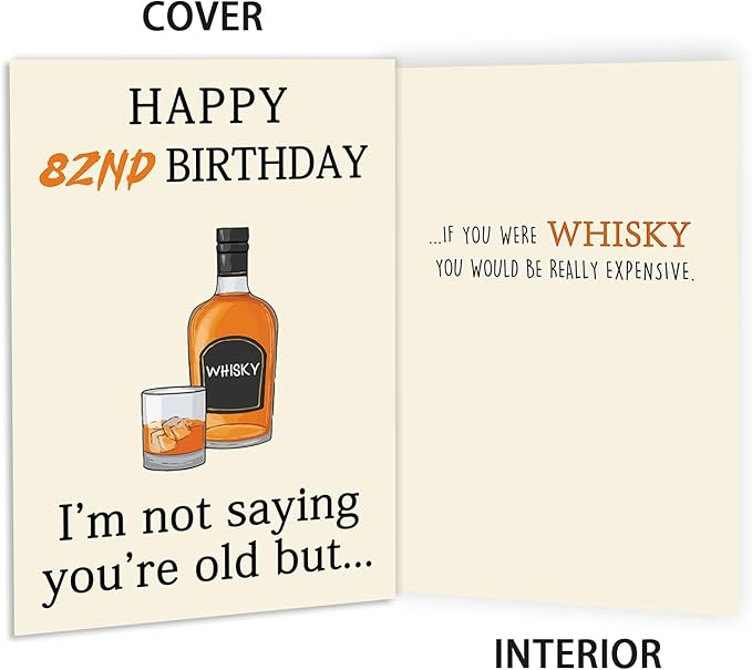 Funny 82nd Birthday Card, Best 82nd Birthday Gifts for Women Men, Happy 82nd Birthday Decorations for Dad Mom Grandpa Grandma, Whiskey 82 Year Old Bday Decor Card
