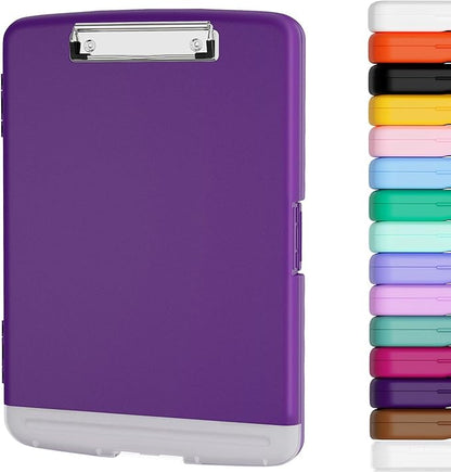 Piasoenc Clipboard with Storage, 8.5 x 11 Organization Box with Pen Holder and A4 Legal Paper Folder, Heavy Duty Plastic, Folio & Side-Opening, Low Profile Clip, for Teachers, Lawers, Deep Purple