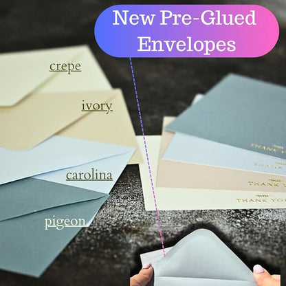 RUN2PRINT (36 Pack Thank You Cards With Envelopes & Foil Stickers - Elegant Dusty multicolored Emboss Gold Foil Pressed - Blank Notes Wedding, Bridal, Baby Shower, Business and Formal All Occasion Cards