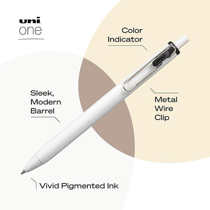 uniball uniONE Gel Pen, Retractable, Medium 0.7 mm, Black Ink, White Barrel, Dozen