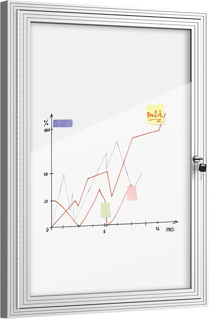 36"x24" Enclosed Bulletin Board, Outdoor Lockable Weather-Resistant Aluminum Noticeboard for School & Office, Silver Frame w/Magnetic Board
