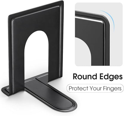 MaxGear Premium Matte Painted Heavy Duty Book Ends, Weight Added Bookends for Shelves, Black Non-Skid Metal Bookend/Stopper for Movies/CDs/Video Games, 6 x 4.6 x 6 in, (1 Pairs/2 Pieces, Large)