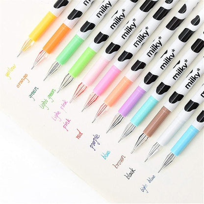 Yansanido Pack of 12 Colors Kawaii Cow Design Gel Pen for Office School Home Travel Gift for Friends and students (12)