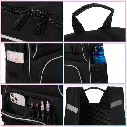 3PCS School Backpack for Girls and Boys, 17" Water Resistant Laptop Backpacks with Lunch Box, Cute Black Bookbag Set for Women Men College Teenagers High Middle Elementary School