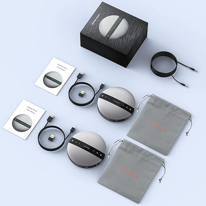 2 in 1 Daisy-Chain Conference Speaker for 12 Attendees, Each Bluetooth Speakerphone with 6 Mics, USB/Dongle/Bluetooth Connection, Compatible with Conferencing Apps for Home Office