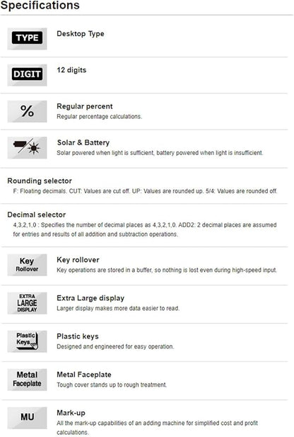 Casio GX-120B Electronic Desktop Calculator with 12-Digit Extra Large Display (6.9×5.1 in)