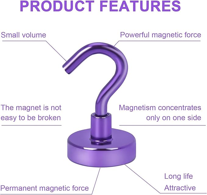 DIYMAG Magnetic Hooks, 30Lbs Strong Heavy Duty Cruise Magnet S-Hooks for Classroom, Fridge, Hanging, Cabins, Grill, Kitchen, Garage, Workplace and Office etc, (20 Pack-Purple)