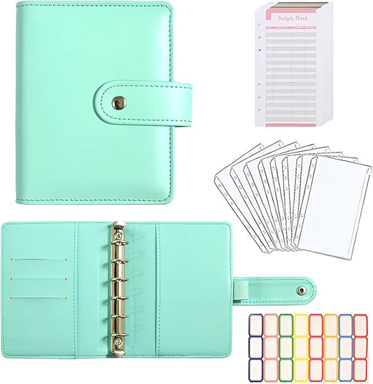 A7 Budget Binder Set - Mini Money Organizer for Cash Saving, Cash Stuffing Envelope System, Planner Binders with Pockets, Sheets and Stickers, Green