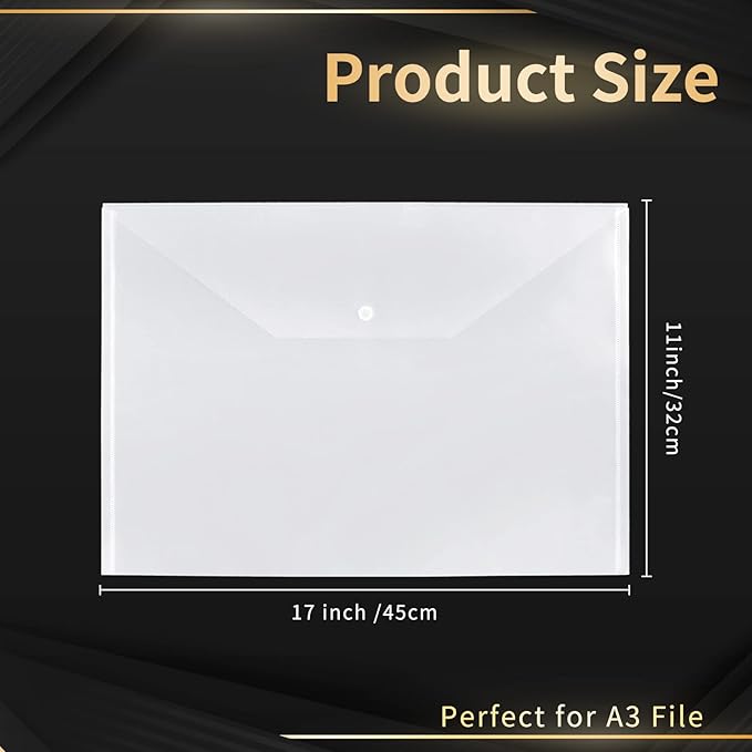 10 Pieces 11x17 inch Tabloid Size Document Folder Organizers with Snap Closure Clear Snap Closure File Folder Folder Poly Oversized Envelope File Folder Closure Plastic Folders for Office School Home