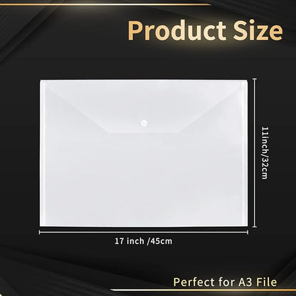 10 Pieces 11x17 inch Tabloid Size Document Folder Organizers with Snap Closure Clear Snap Closure File Folder Folder Poly Oversized Envelope File Folder Closure Plastic Folders for Office School Home