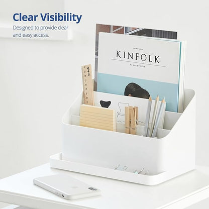 BLUE GINKGO Desk Organizer – Korean-Made Office Storage for Pens, Notes, Mail, and Supplies (White)