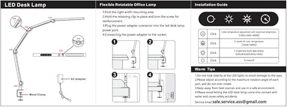 LED Desk Lamp with Clamp,Adjustable Swing Arm Desk Lamps for Home Office,24W Super Bright Auto Dimming Desk Lamp 3500-6000 Dimmable Temperature Control LED Desk Lamp