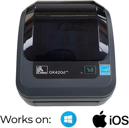 Zebra GK420d Direct Thermal Label Printer Bundle - Includes Zebra Barcode Label Thermal Printer, USB-B Cable and Cleaning Cloth - Monochrome Desktop Printer for USPS, Ethernet Connectivity (Renewed)