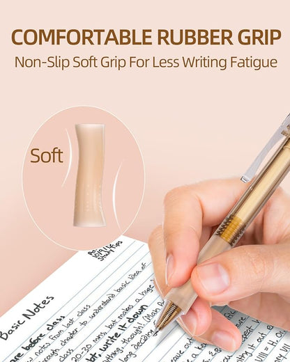 Nicpro 13PCS Pastel Gel Ink Pen Set with Case, Cute Retractable 0.5mm Fine Point Pen, 12 Black Ink Pen with 1 Highlighter, Aesthetic Drawing Pen for Student Note Taking,Writing,Office Supplies (Brown)