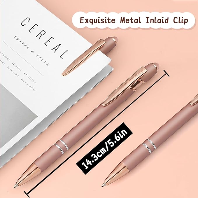 Stylus Pens for Touch Screens, 12 Pack Rose Gold Pens, 1.0mm Medium Point BallPoint Pens, Cute Pens Nurse Gifts Office Supplies for Women (No Words, 12 Pcs Rose Gold)