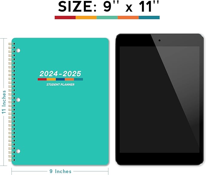 Student Planner 2024-2025 - Academic Planner 2024-2025 from July 2024 - June 2025, 11" × 9", Weekly Lesson Planner with Stickers, Week's Goals, Printed Tabs and Golden Twin-Wire Binding