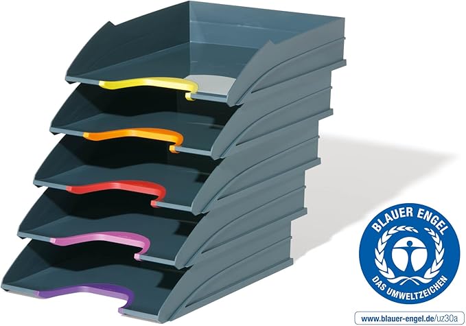 DURABLE Stackable Letter Tray, Gray & Multicolor, VARICOLOR, Set of 5 (770557)