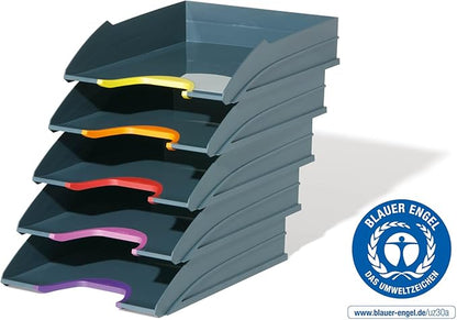 DURABLE Stackable Letter Tray, Gray & Multicolor, VARICOLOR, Set of 5 (770557)