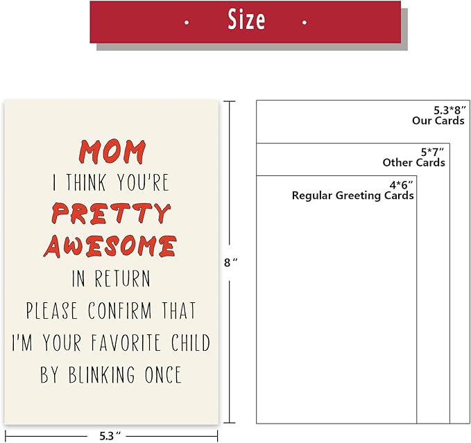 Funny Birthday Card for Mom, Cute Mother Birthday Card from Son Daughter, Sweet Greeting Card with Envelope, Best Mothers Day Gifts Idea