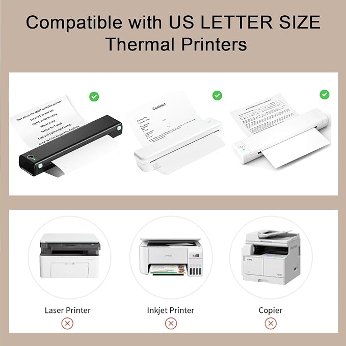 100 Sheets Thermal Printer Paper, 8.5''×11'' US Letter Size, Advanced Printing Paper, Thermal Paper Compatible with Brother Letter Portable Printer, Printer Paper for M08F-Letter, M832, M834, MT800