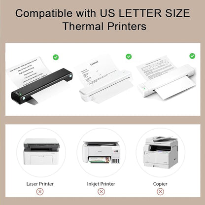 100 Sheets Thermal Printer Paper, 8.5''×11'' US Letter Size, Advanced Printing Paper, Thermal Paper Compatible with Brother Letter Portable Printer, Printer Paper for M08F-Letter, M832, M834, MT800